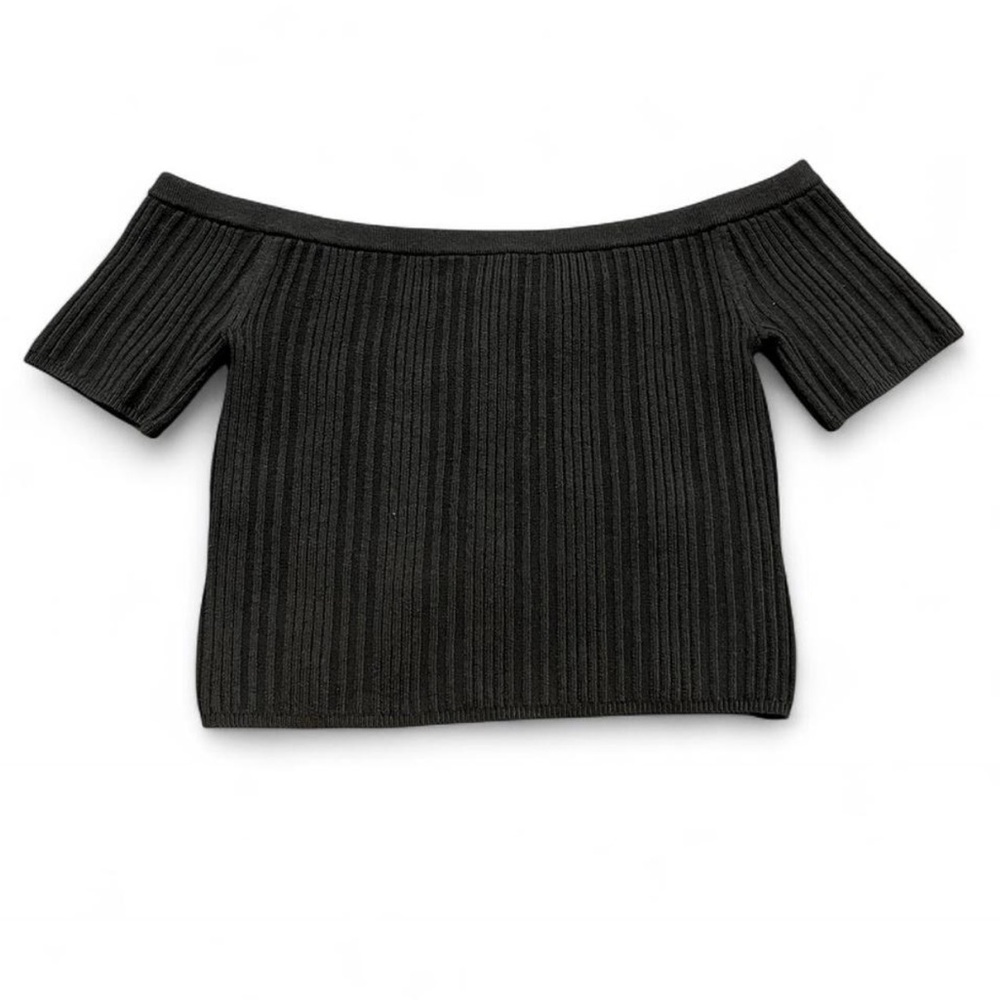 Aerie Off Shoulder Ribbed Crop Top NWT Size Small Charcoal Gray Chiccore